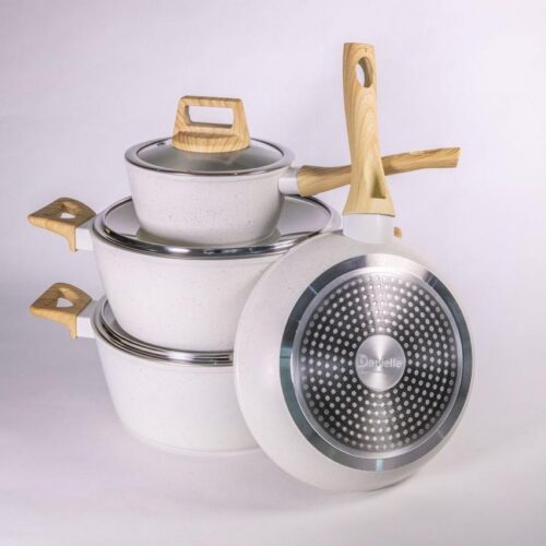 Alternative view of 7-Piece Cream Cookware Set with Light Brown Wood-Look Handles